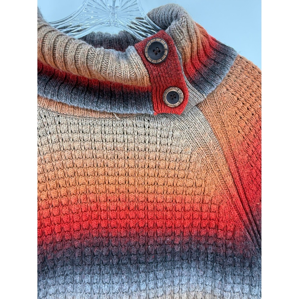 Democracy Women 1X Poncho Sweater Ombre Stripe Cowl Neck Button Boho Western - Picture 3 of 6